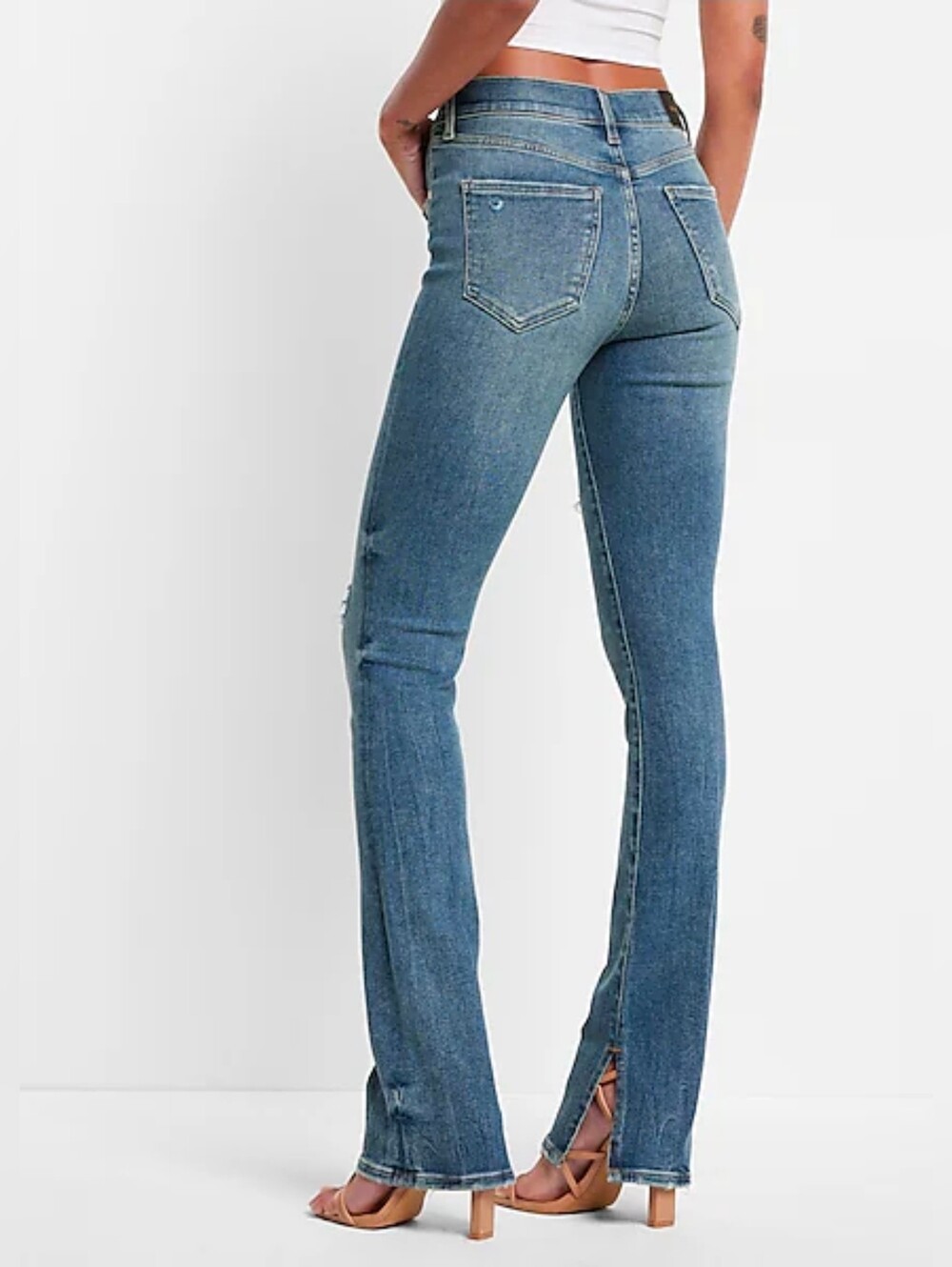 Express Skyscraper Mid Rise Distressed Jeans Size 8 Regular - Picture 4 of 10